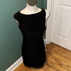 RALPH LAUREN Black White Colorblock Side Ruched Sleeveless Slip Dress Sz…